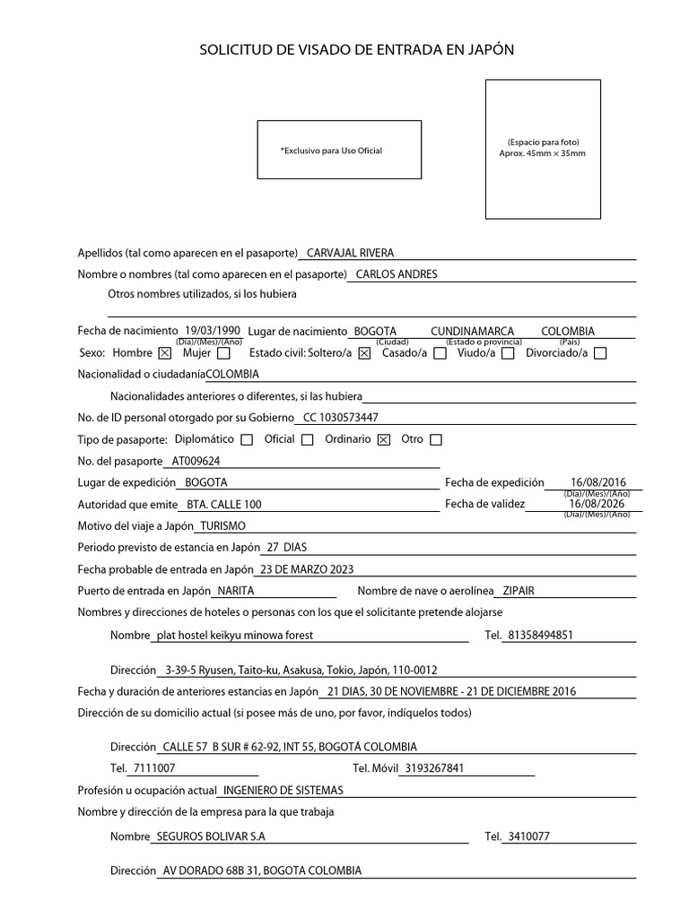 Solicitud de Visado para Japón | PDF | Visa de viaje