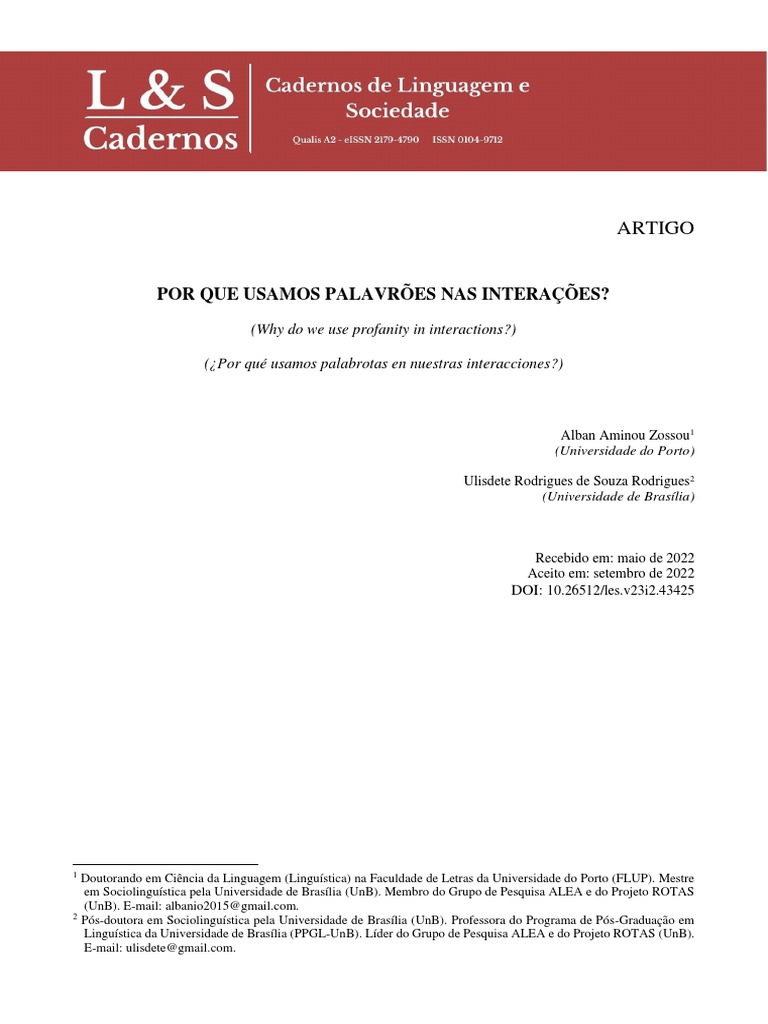Uso de Palavrões nas Interações Sociais | PDF | Sociologia | Contexto ...