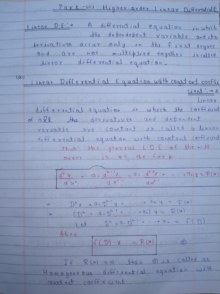 Short Notes On Ode Part 02complete Theory of Higher Order Differential ...