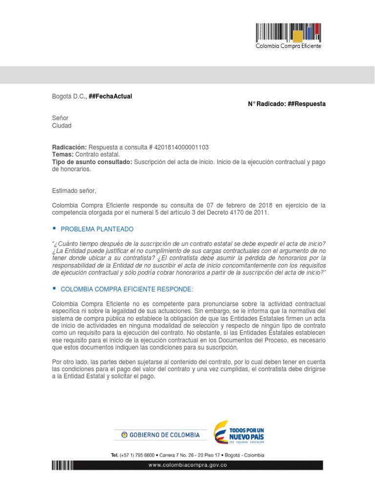 Colombia Compra Eficiente Acta de Inicio | Descargar gratis PDF ...