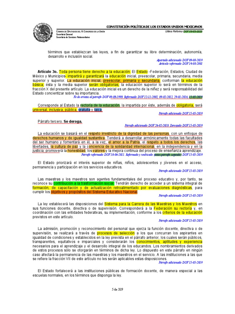 Constitución Politica de Los Estados Unidos Mexicanos PDF | PDF ...