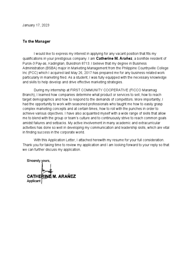 Application Letter Resume (Oct 5 | PDF