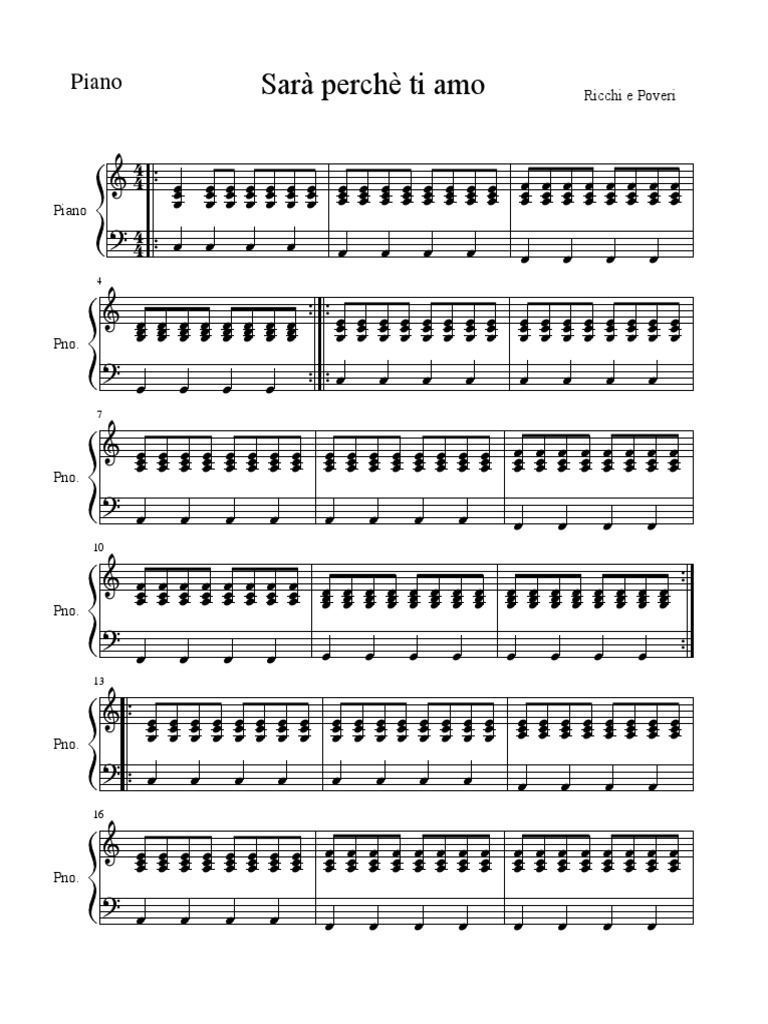 Sara Perche Ti Amo Piano Sheet | PDF | Singles