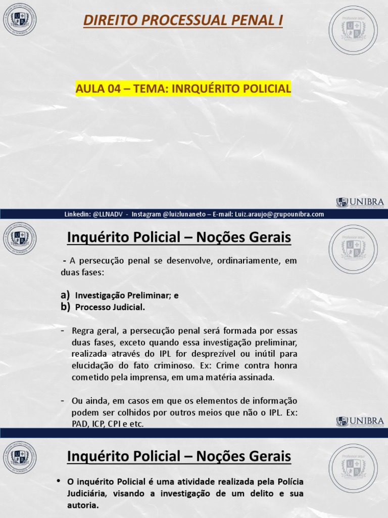Investigação Preliminar: O Inquérito Policial e suas Finalidades e ...