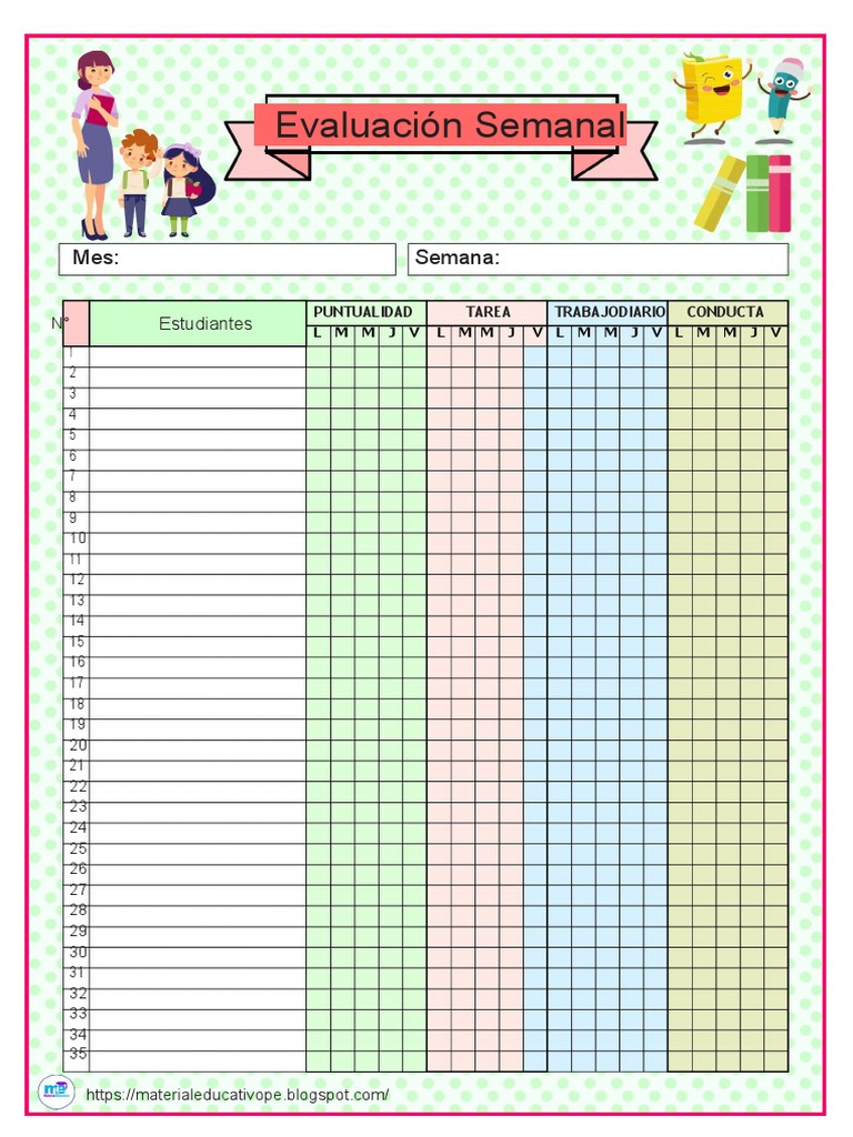 Evaluación Semanal de Estudiantes | PDF | Crecimiento personal y ...
