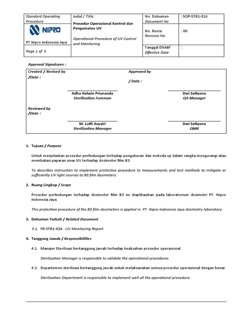 SOP STR1 016 Operational Procedure of UV Control and MonitoringEdited2 PDF Dosimetry
