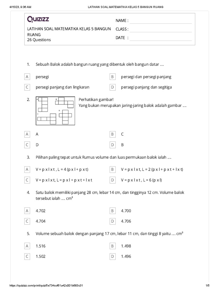 Latihan Soal Bangun Ruang Kelas 5 | PDF | Metode & Bahan Ajar