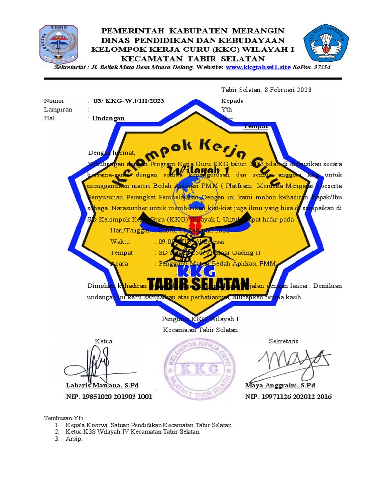 Undangan KKG Wilayah I Tabir Selatan | PDF
