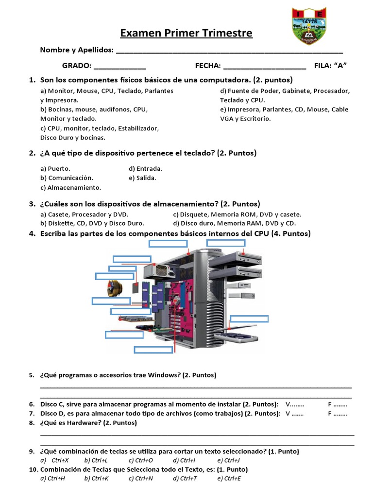 Examen Primer Trimestre | PDF | Hardware de la computadora | Informática