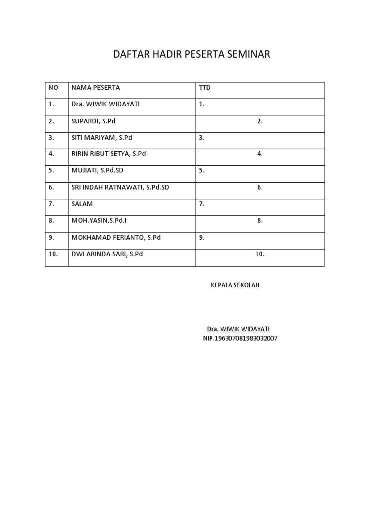 Daftar Hadir Peserta Seminar | PDF
