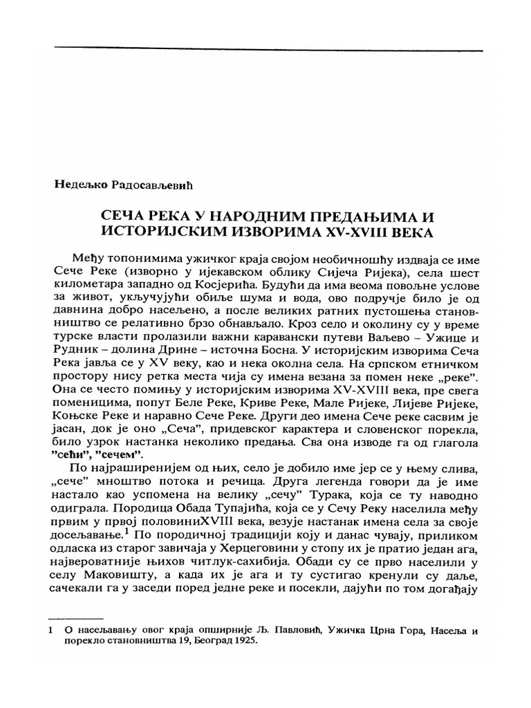 Seča Reka U Nar. Predanj. I Ist. Izv. 15-18. v. | PDF