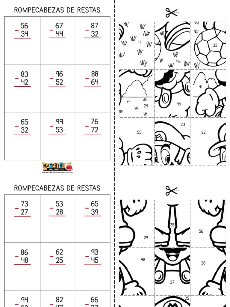 Rompecabezas de Restas Mario Bros PDF