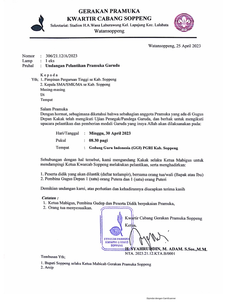 Undangan Pelantikan Pramuka Garuda | PDF