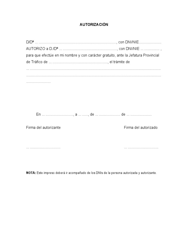 Modelo de Autorizacion DGT | PDF