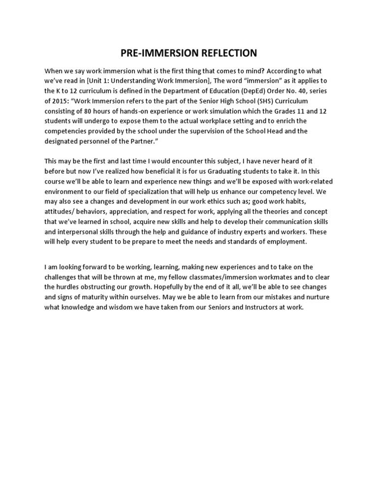 PreImmersion Reflection PDF