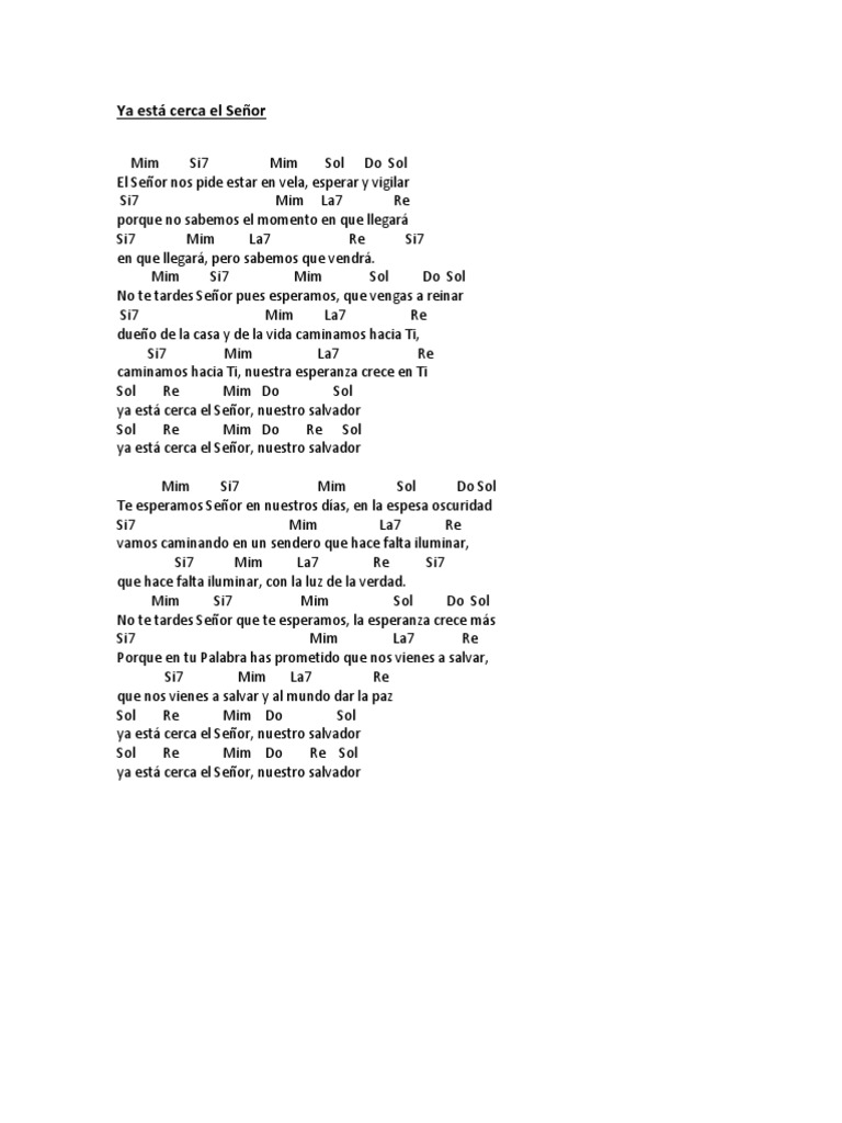 Ya está cerca el Señor: Letra y Mensaje | PDF