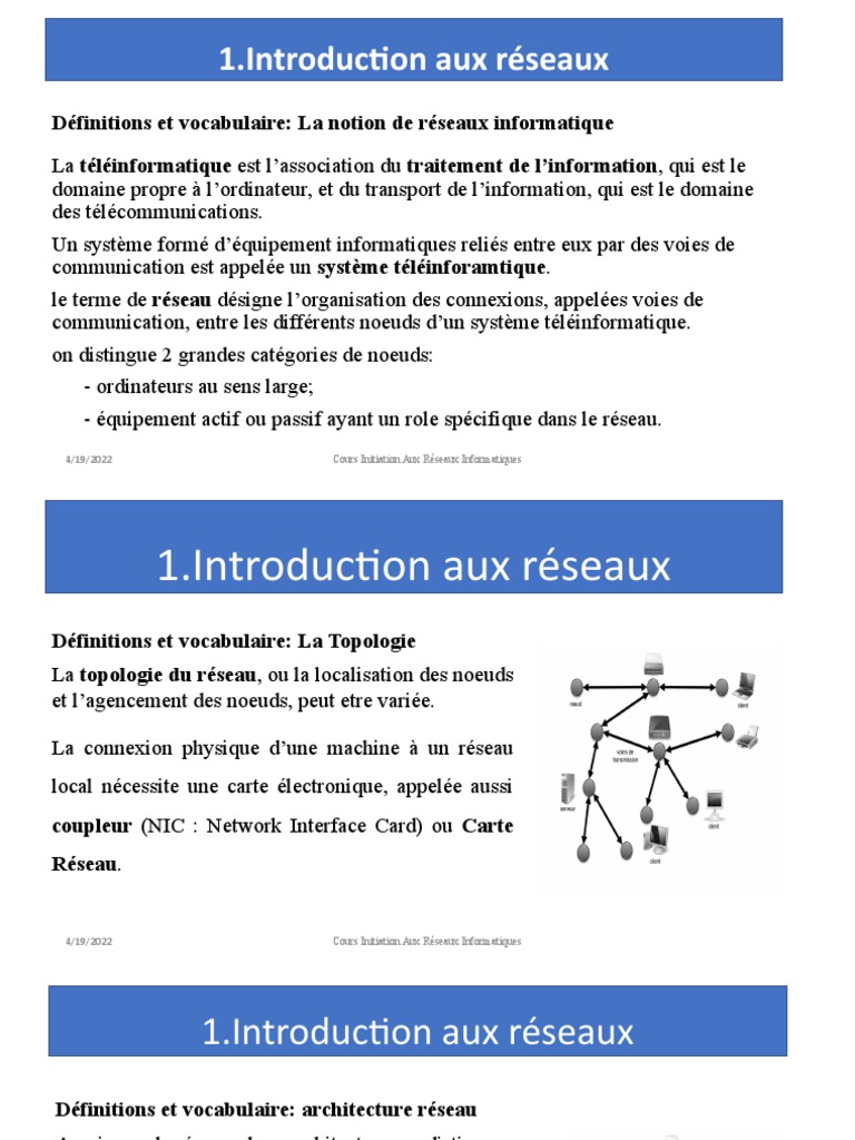 1-Introduction Aux Réseaux | PDF | Câble coaxial | Topologie de réseau