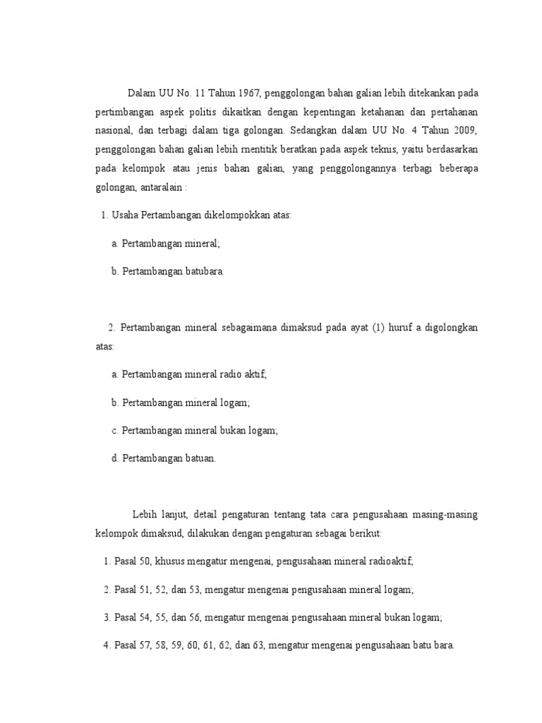 Penggolongan Bahan-Bahan Galian Berdasarkan UU no. 4 Thn 2009 | PDF