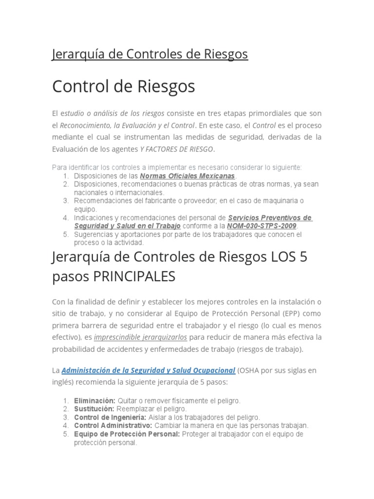 Jerarquía de Controles de Riesgos | PDF | Tecnología | Negocios