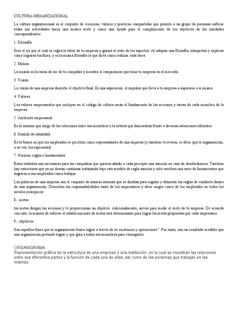 Elementos Clave de la Cultura Organizacional | PDF | Crecimiento ...