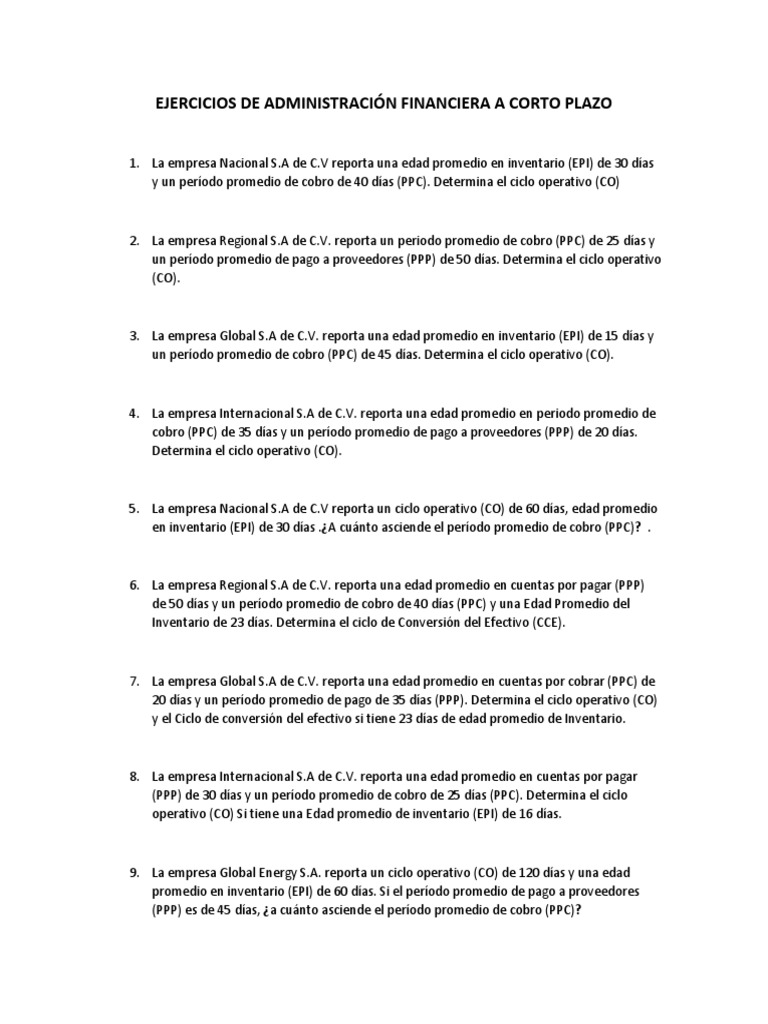Ejercicios de Admon Financiera A Corto Plazo | PDF | Presupuesto ...