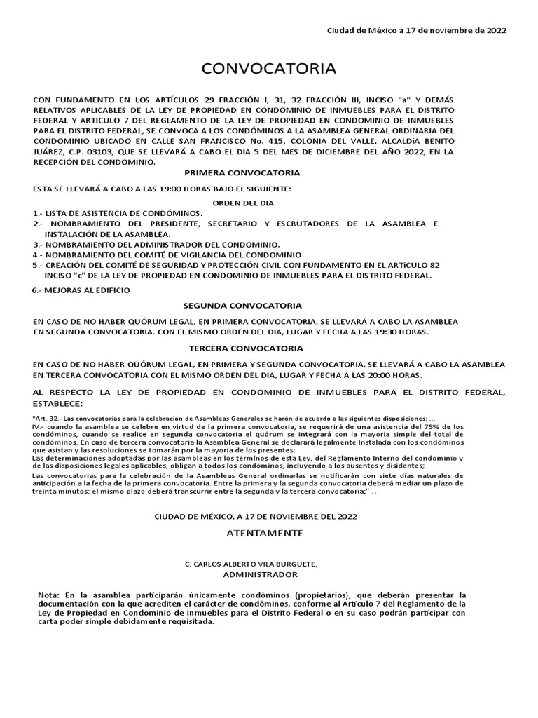Asamblea Condominio CDMX Dic 2022 PDF Condominio Justicia