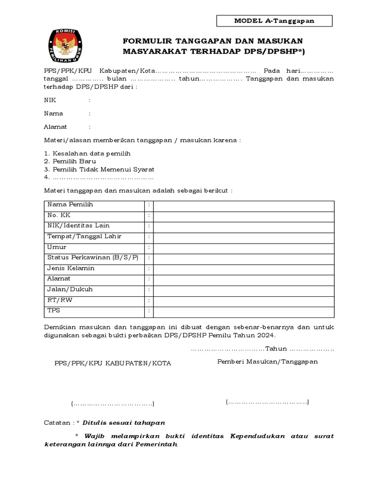 Formulir Tanggapan Dan Masukan | PDF | Politik | Olahraga & Rekreasi