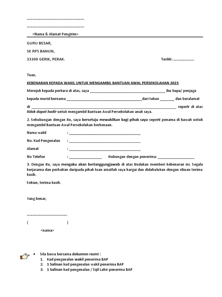 Contoh Surat Wakil JPJ | PDF