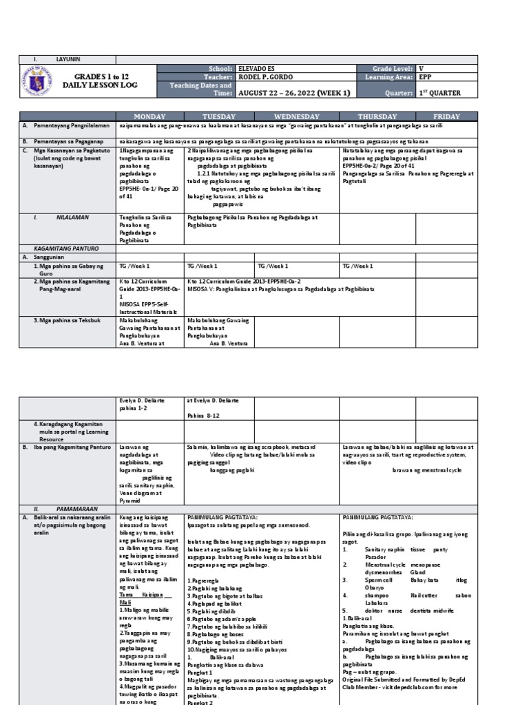 DLL - Epp 5 - Q1 - W1 | PDF
