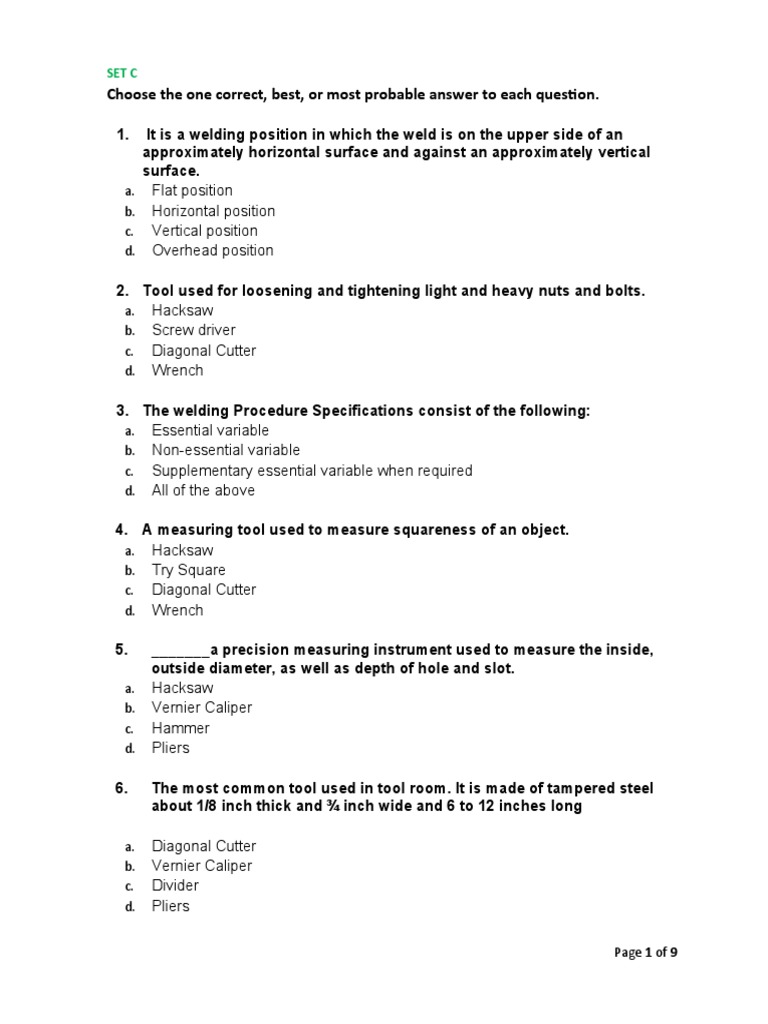 Welding Test Questions and Answers PDF Welding Construction