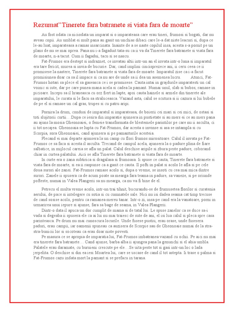 Tinerete Fara Batranete Rezumat Rezumat "Tinerete Fara Batranete Si Viata Fara de Moarte" | PDF