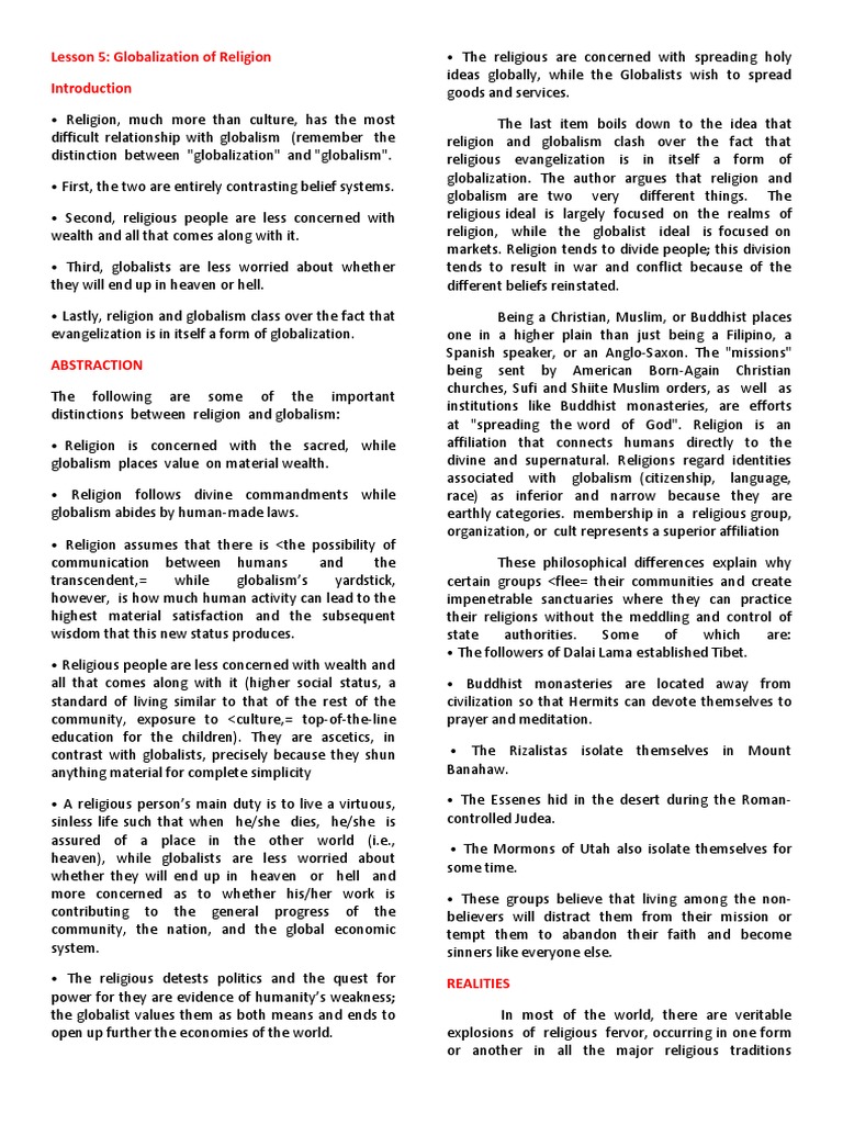Lesson 5 globalization of religion pdf globalization