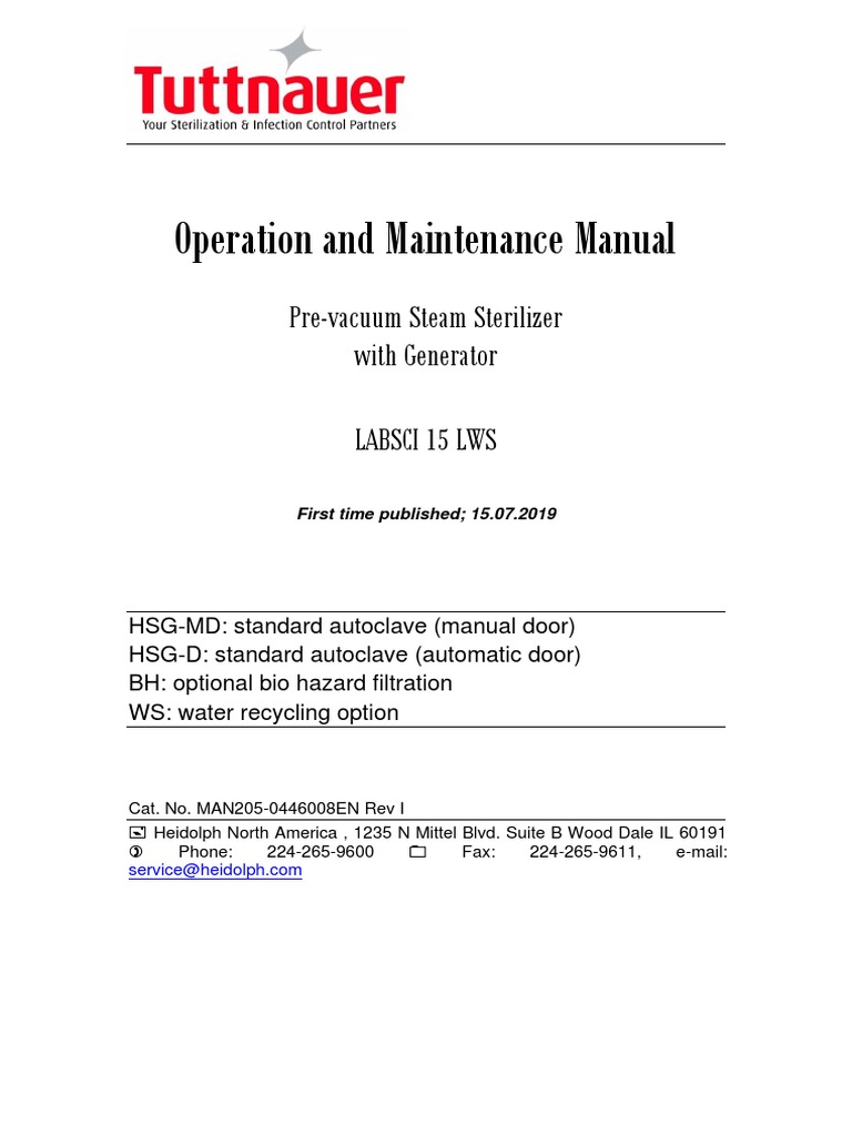 Tuttnauer LabSci 15 LWS Operation and Maintenance Manual Rev I | PDF ...