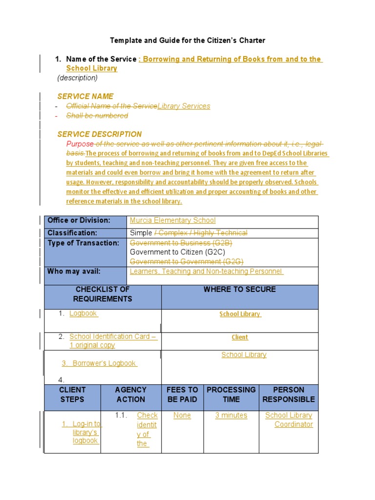 Citizen's Charter Template for Schools | PDF | Business