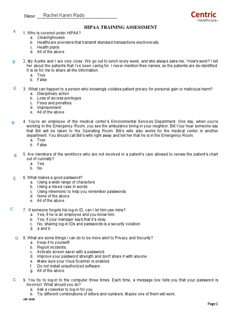 Hipaa training assessment 2 pdf health insurance portability and