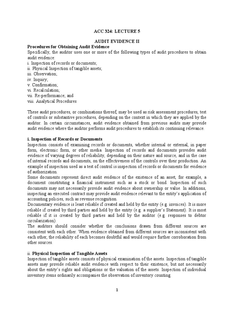 Obtaining Audit Evidence A Detailed Examination of the Various