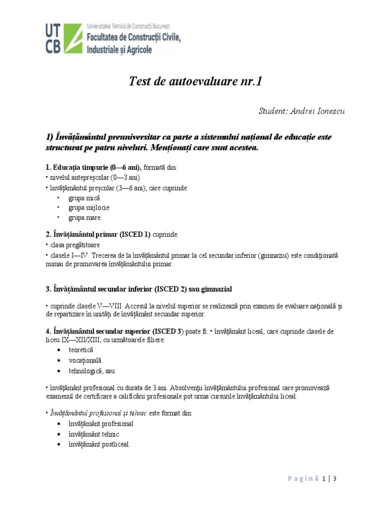 Test NR 1 Andrei Ionescu | PDF