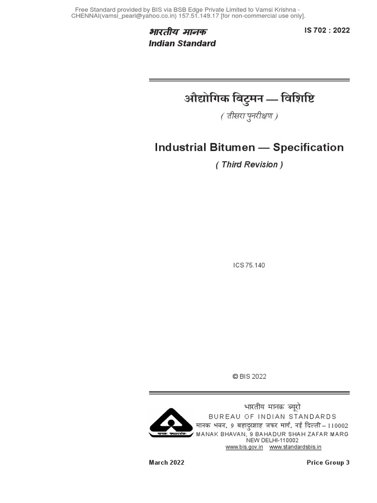 IS 702 - 2022 - Industrial Bitumen | PDF | Asphalt