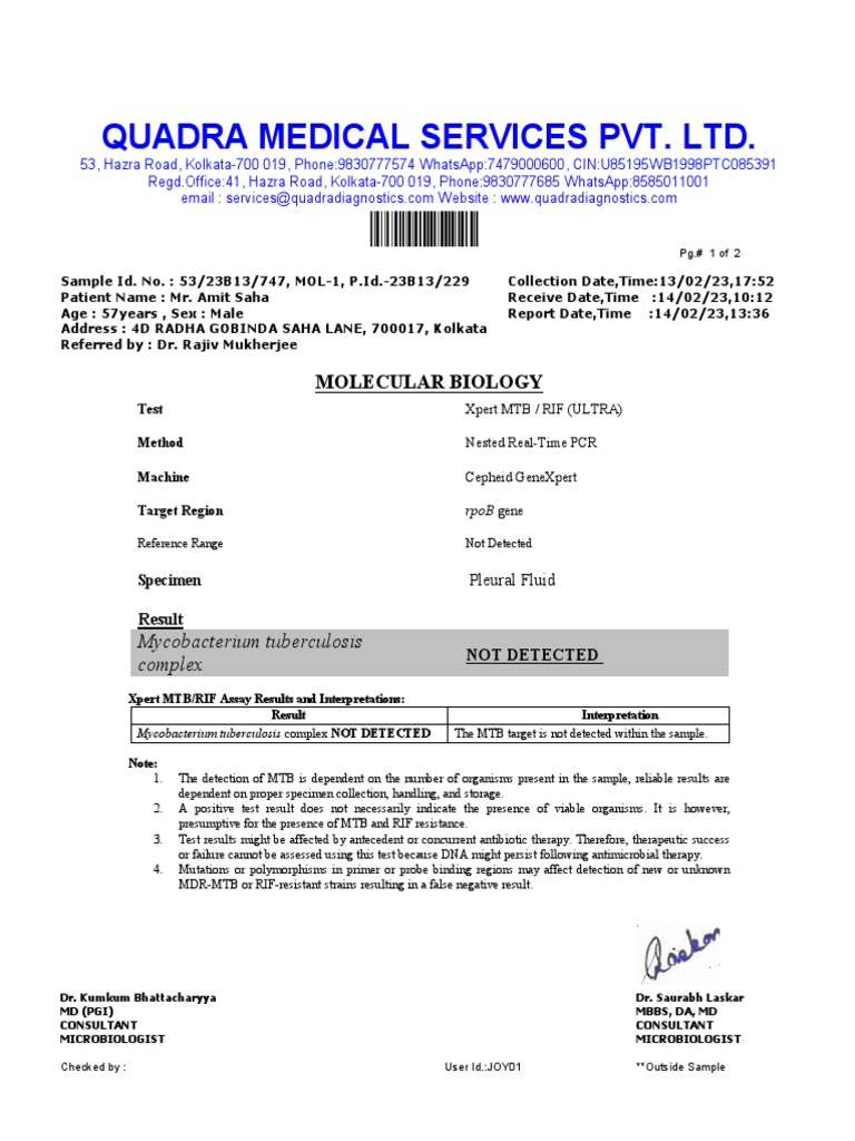 Quadra Medical Services Pvt. LTD. Molecular Biology PDF