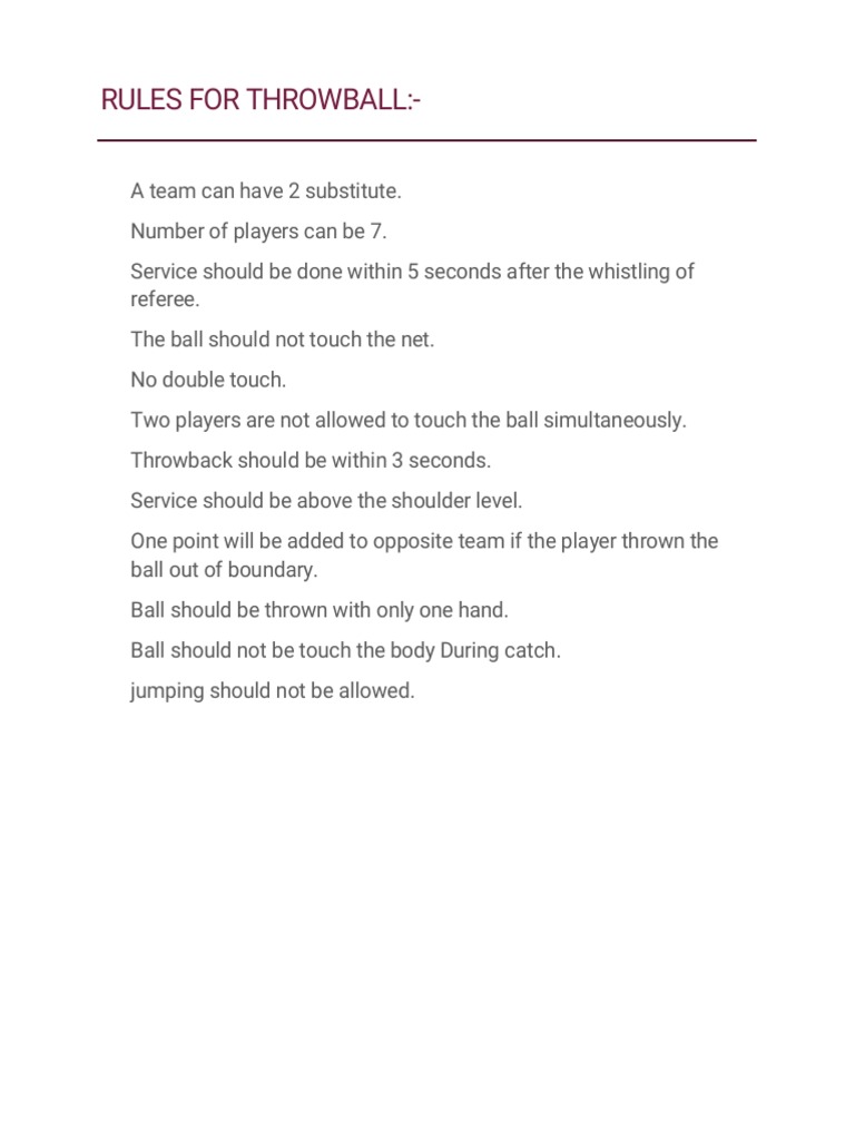 Rules For Throwball PDF