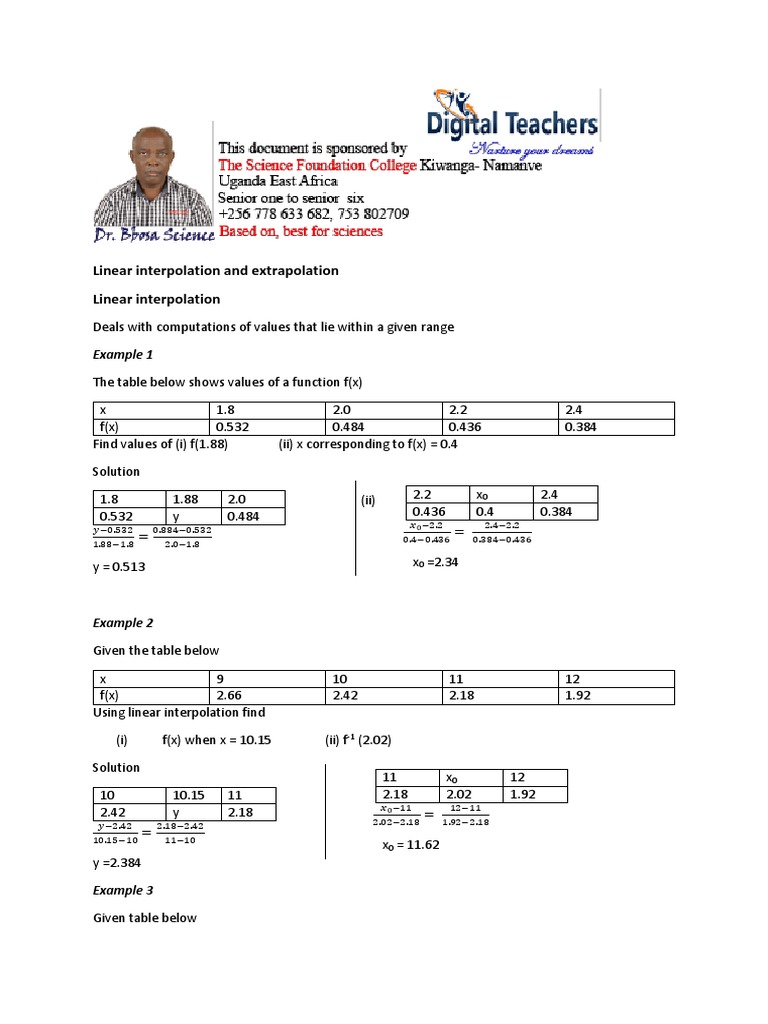 Linear Interpolation and Extrapolation Guide | PDF | Interpolation ...