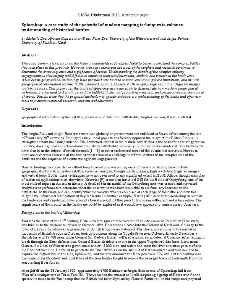 Spioen Kop With Modern Mapping Techniques PDF  PDF