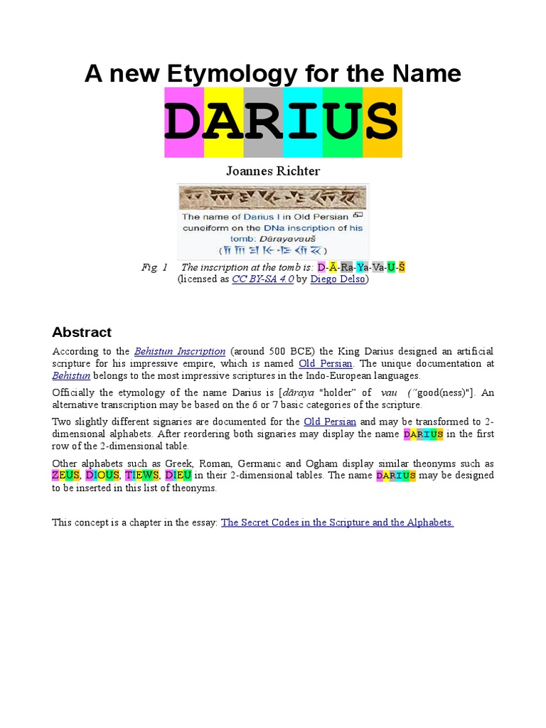 A New Etymology For The Name Darius PDF Linguistics