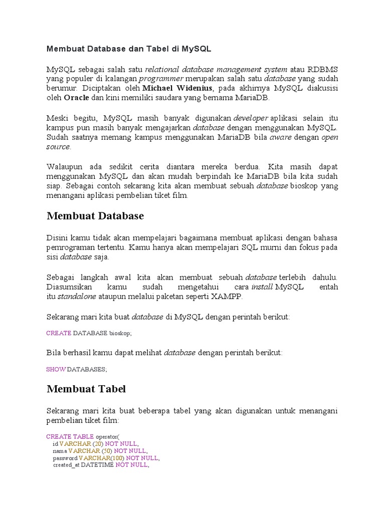 Membuat Database dan Tabel di MySQL | PDF
