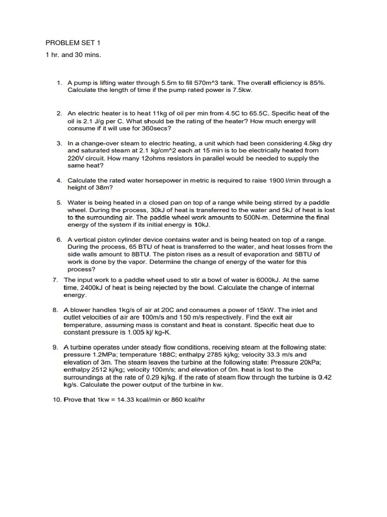 Problem Set 1 1 Pdf Download Free Pdf Heat Turbine