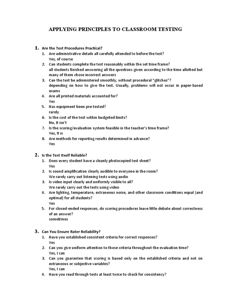 Applying Principles To Classroom Testing | PDF | Behavior Modification ...