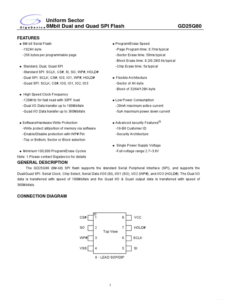 GD25Q80 8Mbit SPI Flash Datasheet | PDF | Flash Memory | Computer Data
