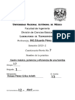 LT, Cuestionario #7 Gasto MasicoPotencia y Eficiencia de Una Bomba, Brigada N°1, Grupo de Laboratorio17. Semestre2023-2