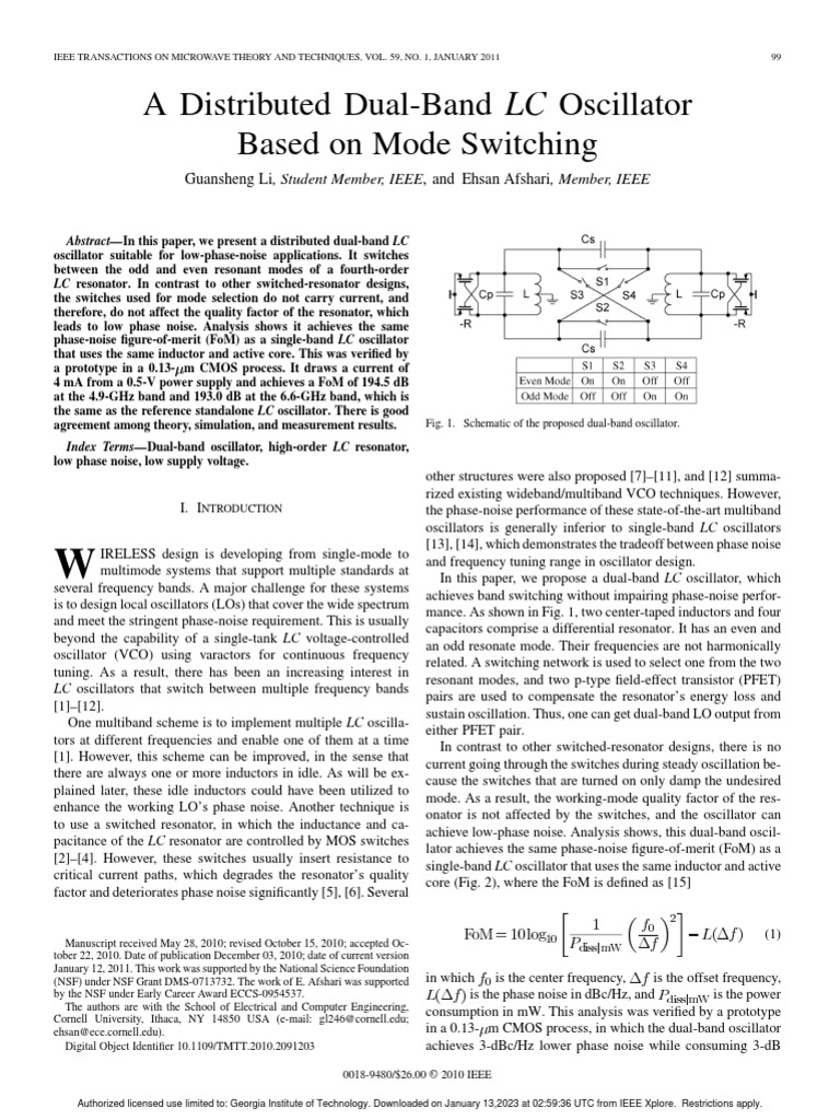A Distributed DualBand LC Oscillator Based On Mode Switching PDF