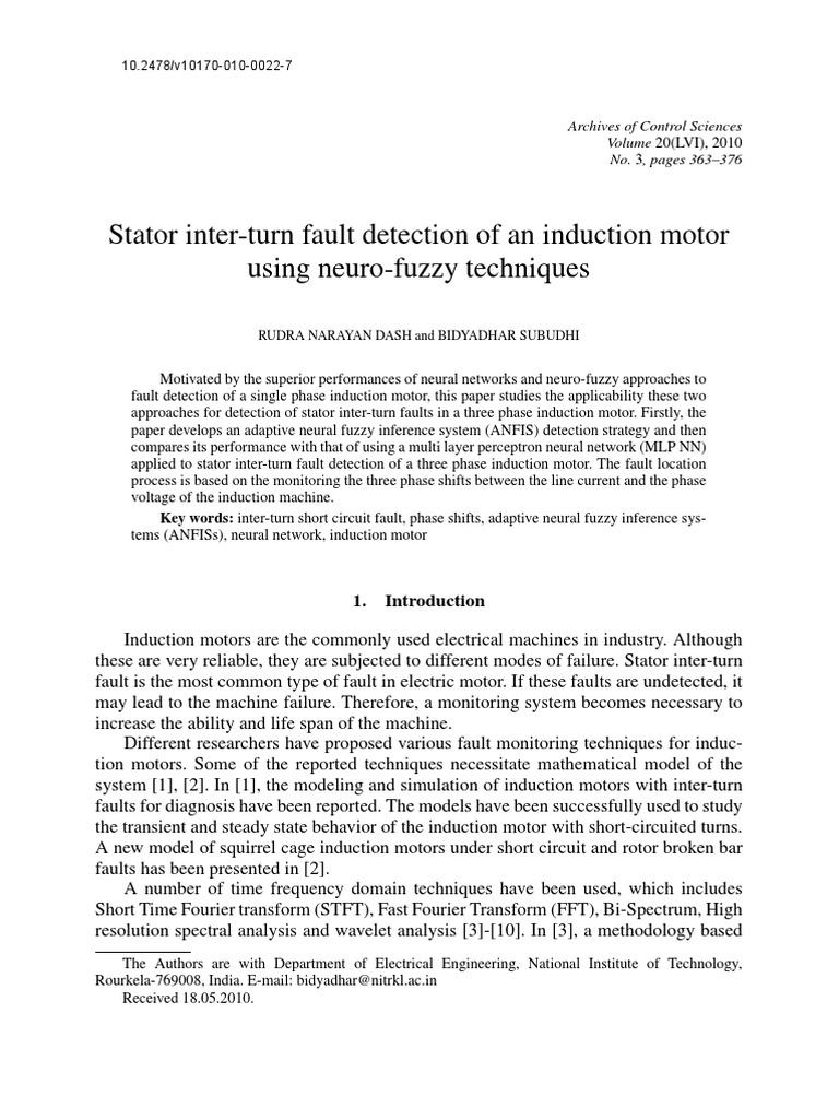 Induction Motor Fault Detection Techniques | PDF | Electric Motor ...